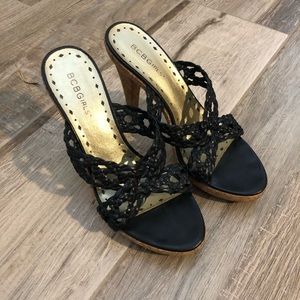 BCBGirls leather & cork heels, size 7